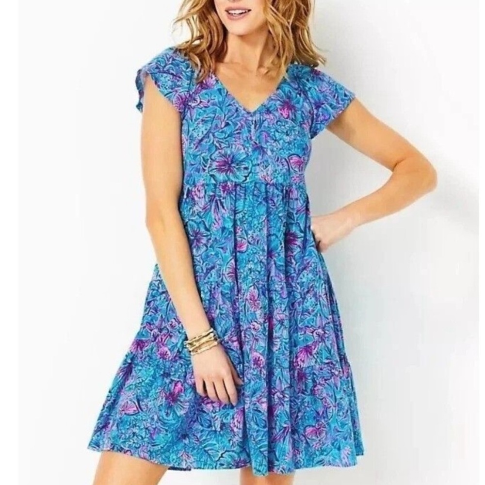 Lilly Pulitzer Blue and Pink Floral Mini Dress